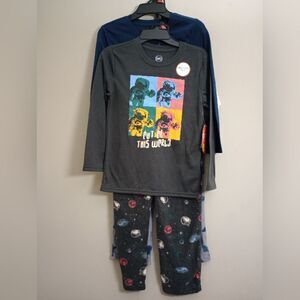 2 Wonder Nation Pajama Sets Long Sleeve Straight Leg Fleece Pants Size Medium 8
